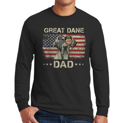 Great Dane Dad Dog Lovers American Flag 4th Of July Men Long Sleeve T-Shirt - Father's Day Fun