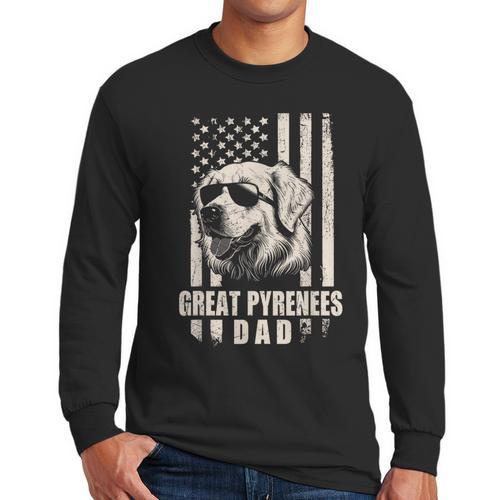 Great Pyrenees Dog Dad American Flag For Father Men Men Long Sleeve T-Shirt - Father's Day Fun