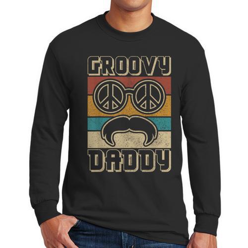 Groovy Daddy 60s Outfit 70s Themed Party Costume Dad Hippie Men Long Sleeve T-Shirt - Father's Day Fun