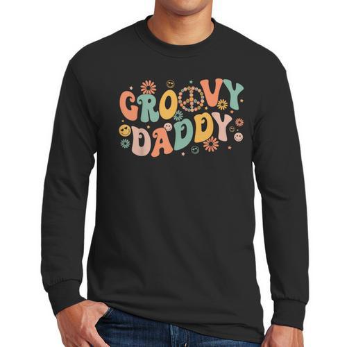 Groovy Daddy Birthday Party Peace Sign Dad 60s 70s Hippie Men Long Sleeve T-Shirt - Father's Day Fun