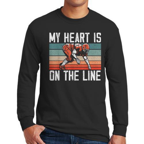 My Heart Is On The Line Football Mom Dad Offensive Lineman Men Long Sleeve T-Shirt - Father's Day Fun