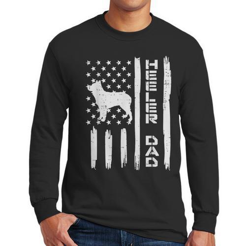 Heeler Dad Flag Vintage Blue Red Cattle Dog Patriot Men Men Long Sleeve T-Shirt - Father's Day Fun
