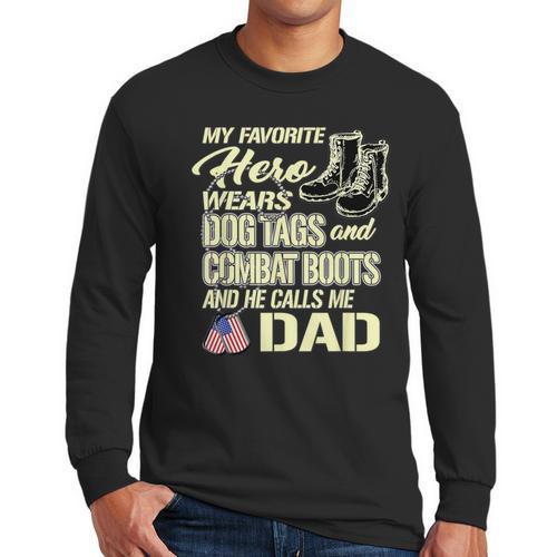 Hero Wears Dog Tags Combat Boots Proud Army Dad Father Men Long Sleeve T-Shirt - Father's Day Fun