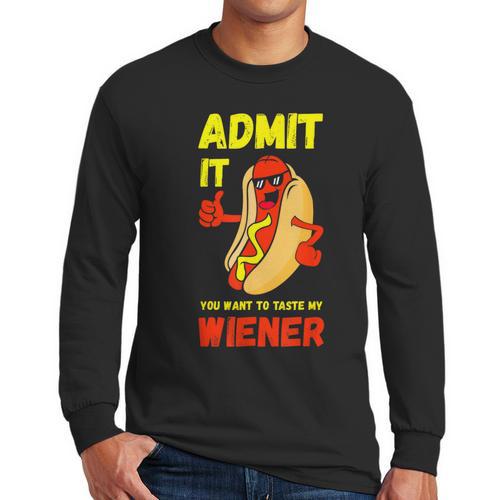 Hilarious Hot Dog Dad Joke Text Pun Dirty Joke -Barbecue Men Long Sleeve T-Shirt - Father's Day Fun