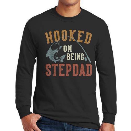 Hooked On Being Stepdad Father's Day Fishing Stepdad Men Long Sleeve T-Shirt - Father's Day Fun