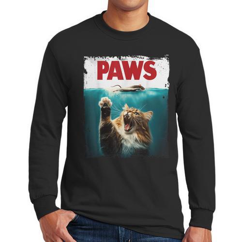 Humorous Paws Parody Cat Mouse For Cat Lover Cat Mom Cat Dad Men Long Sleeve T-Shirt - Father's Day Fun