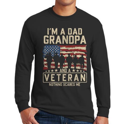 I'm A Dad Grandpa And Veteran Patriotic US Flag Veterans Day Men Long Sleeve T-Shirt - Father's Day Fun