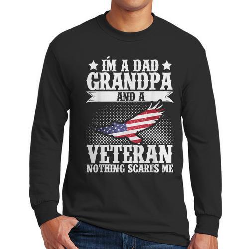 I'm A Dad Grandpa And A Veteran US Flag Veterans Day Men Long Sleeve T-Shirt - Father's Day Fun