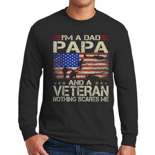 I'm A Dad Papa And Veteran Retro Dad Papa Grandpa Men Long Sleeve T-Shirt - Father's Day Fun