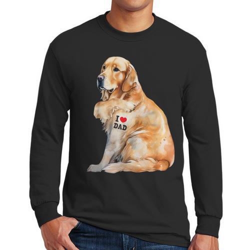 I Love Dad Patriotic Golden Retriever Canine Dog Lover Men Long Sleeve T-Shirt - Father's Day Fun