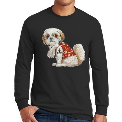 I Love Dad Tattoo Shih Tzu Dad Father's Day Men Long Sleeve T-Shirt - Father's Day Fun
