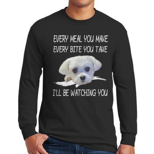 Maltese Dog Watching Owner Quote Puppy Mom Dad Men Women Girls Kids Men Long Sleeve T-Shirt - Father's Day Fun