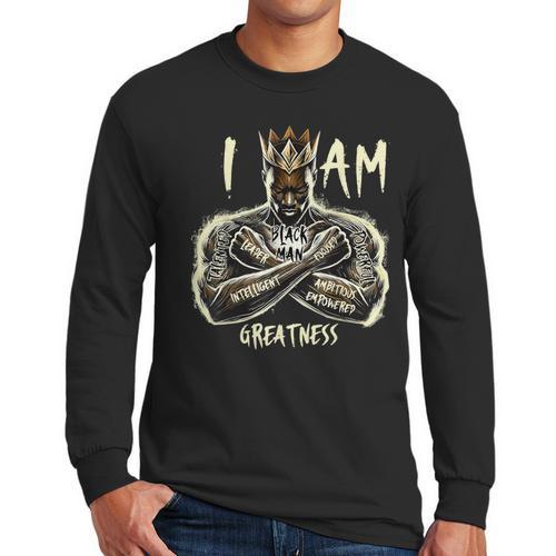 I Am Man King Powerful Dad Afro Melanin Men Long Sleeve T-Shirt - Father's Day Fun