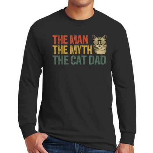The Man The Myth The Cat Dad Cat Daddy Vintage Men Long Sleeve T-Shirt - Father's Day Fun