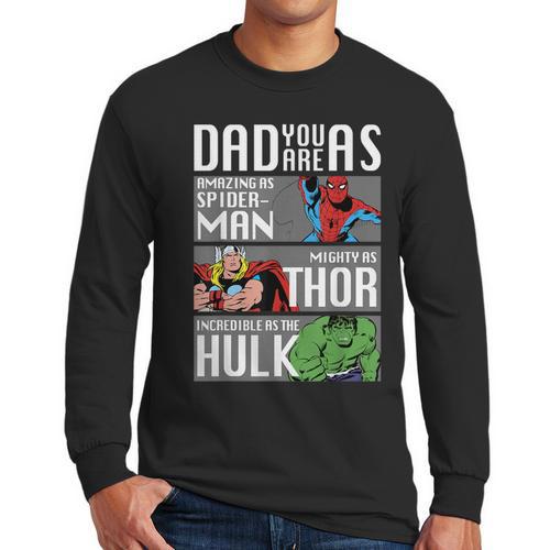 Marvel Father's Day Spider-Man Thor Hulk Dad Attributes Men Long Sleeve T-Shirt - Father's Day Fun