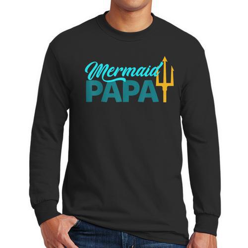 Mermaid Dad Mermaid Papa Grandpa Security Party Small Men Long Sleeve T-Shirt - Father's Day Fun