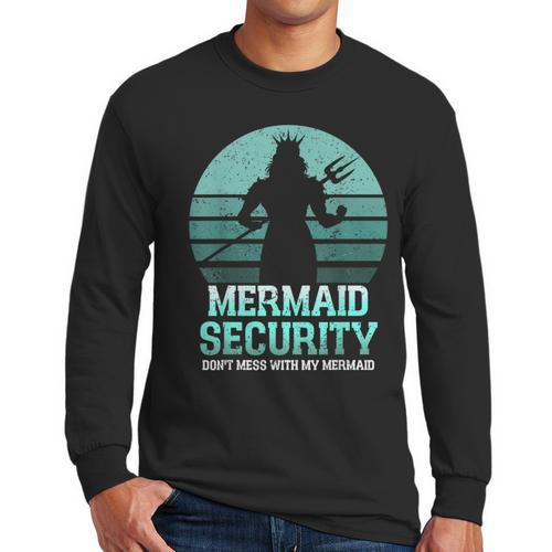 Mermaid Security Vintage Birthday Party Dad Father Day Men Long Sleeve T-Shirt - Father's Day Fun