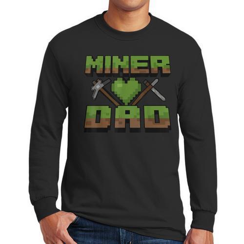 Miner Dad Birthday Boy Party Video Gamer Pixel Men Long Sleeve T-Shirt - Father's Day Fun