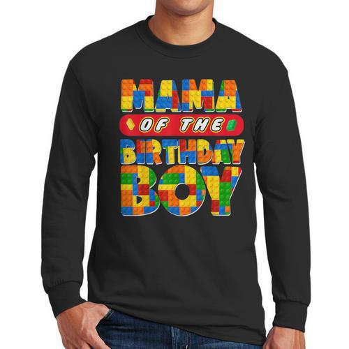Mom And Dad Mama Birthday Boy Building Bricks Family Party Men Long Sleeve T-Shirt - Father's Day Fun