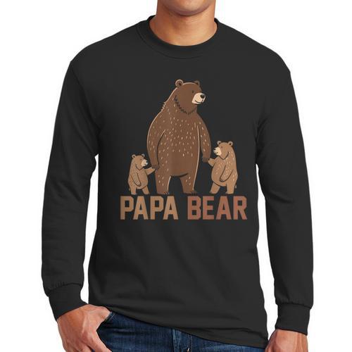 Papa Bear Dad Two Cubs Daddy Bear 2 Kids Father's Day Men Long Sleeve T-Shirt - Father's Day Fun