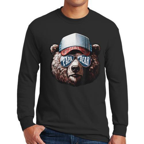 Papa Bear Face Cool Dad Style Retro Fathers Day Daddy Bear Men Long Sleeve T-Shirt - Father's Day Fun