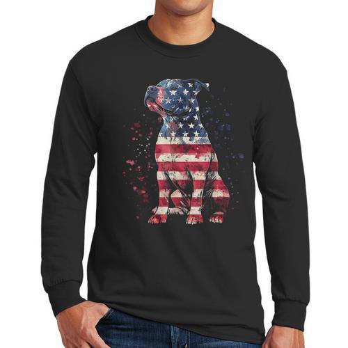 Patriotic Pitbull American Flag 4th Of July Dog Pitbull Dad Men Long Sleeve T-Shirt - Father's Day Fun