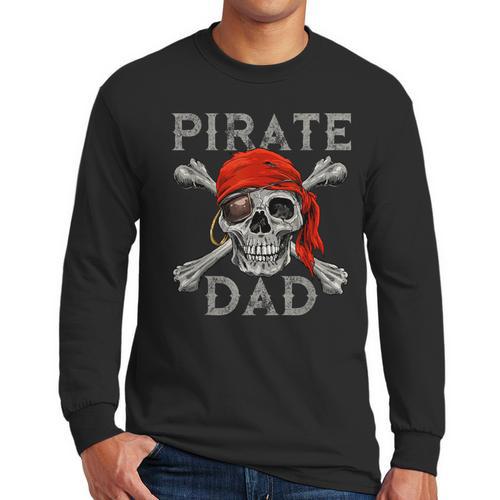 Pirate Dad Shirt Jolly Roger Crossbones Skull Halloween Men Long Sleeve T-Shirt - Father's Day Fun