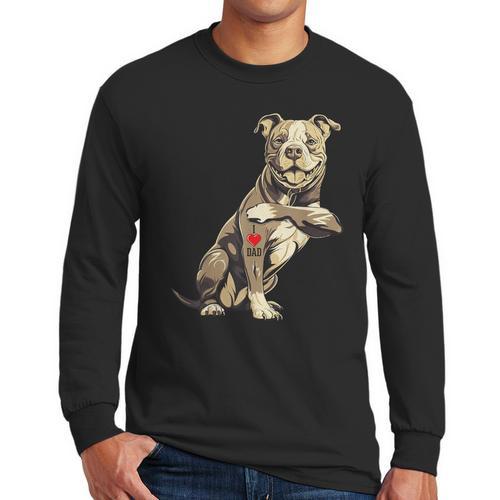 Pitbull I Love Dad Pit Bull Terrier Pettie Dog Owner Father Men Long Sleeve T-Shirt - Father's Day Fun