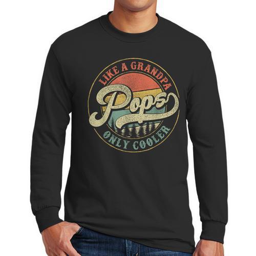 Pops Like a Grandpa Only Cooler Vintage Retro Pops Dad Men Long Sleeve T-Shirt - Father's Day Fun