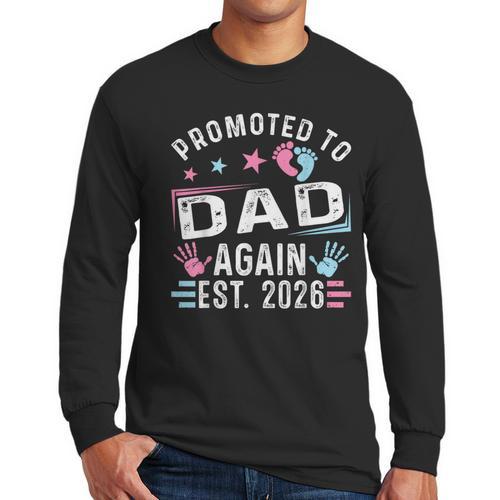 Promoted To Dad Again Est 2026 Vintage Dad Men Long Sleeve T-Shirt - Father's Day Fun
