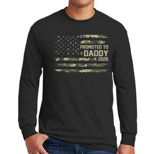 Promoted To Daddy Est 2026 Camo USA Flag New Dad 2026 Men Long Sleeve T-Shirt - Father's Day Fun