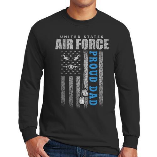 Proud Air Force Dad Of The US Air Force USA Flag Men Long Sleeve T-Shirt - Father's Day Fun