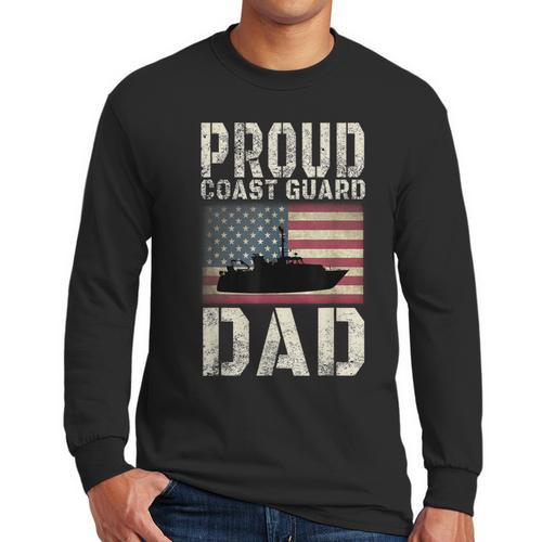 Proud Coast Guard Dad USCG American Flag T-Shirt Men Long Sleeve T-Shirt - Father's Day Fun