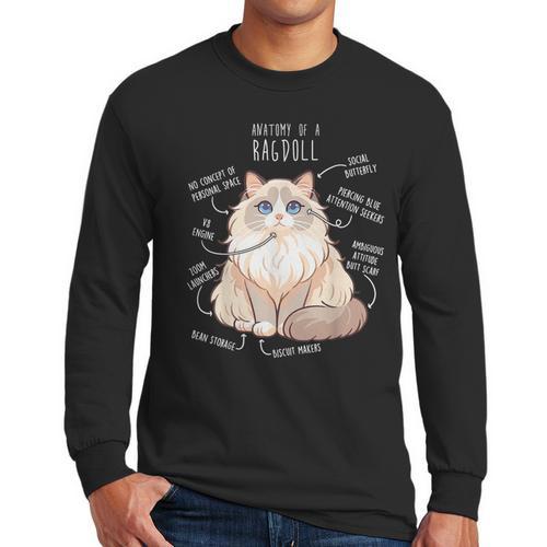 Ragdoll Cat Anatomy Cute Pet Mom Dad Cream Bicolor Men Long Sleeve T-Shirt - Father's Day Fun