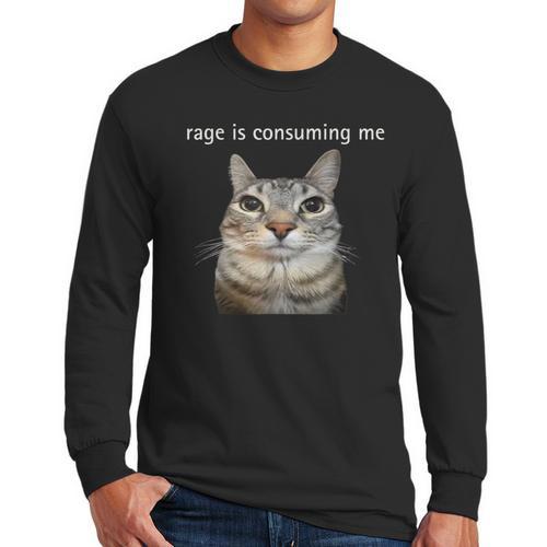 Rage Is Consuming Me Silly Staring Cat Meme Dad Mom Men Long Sleeve T-Shirt - Father's Day Fun