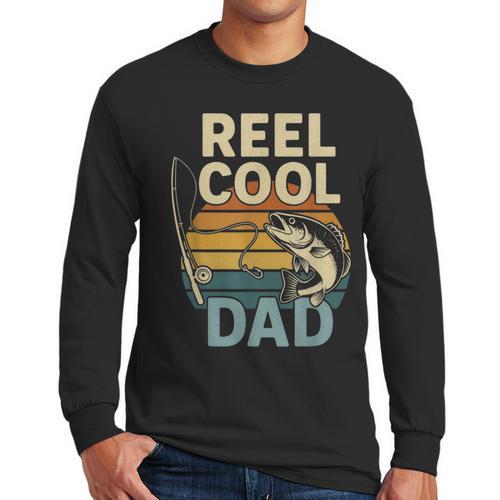 Reel Cool Dad Fathers Day Fishing Outdoors Men Long Sleeve T-Shirt - Father's Day Fun