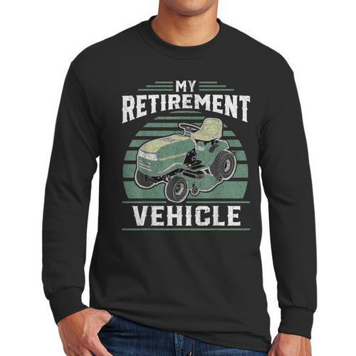 My Retirement Vehicle Riding Lawn Mower Retro Dad Men Long Sleeve T-Shirt - Father's Day Fun