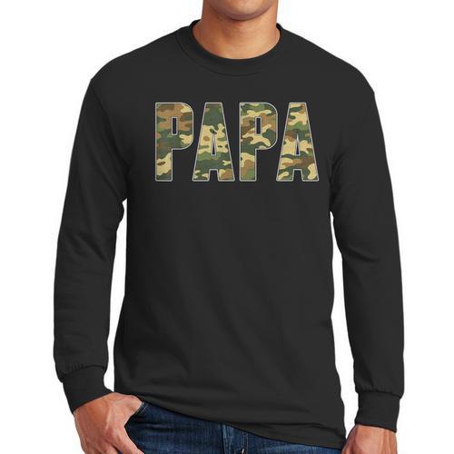 Retro Camo Hunting Papa Old Camo Dad Father’s Day Daddy Men Long Sleeve T-Shirt - Father's Day Fun