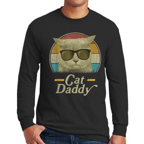Retro Cat Daddy 80s 90s Style Sunglasses Men Long Sleeve T-Shirt - Father's Day Fun