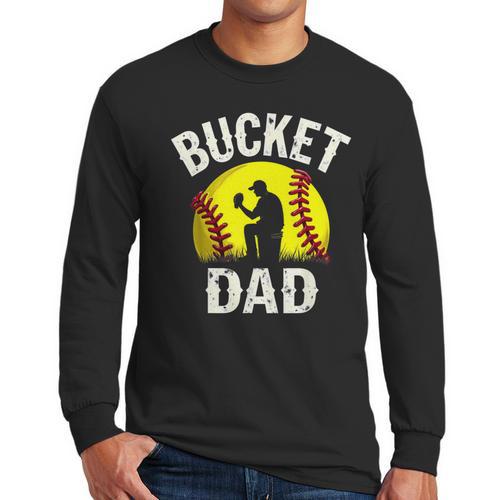 Retro Daddy Bucket Dad Softball Girl Men Long Sleeve T-Shirt - Father's Day Fun