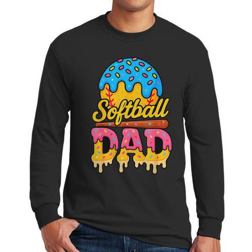 Retro Ice Cream Drip Softball Dad Game Day Dad Father's Day Men Long Sleeve T-Shirt - Father's Day Fun