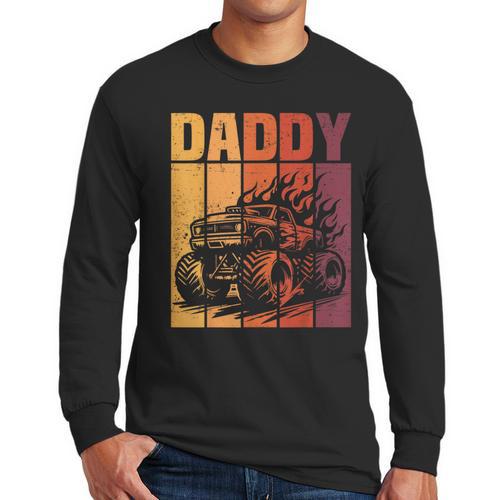 Retro Monster Truck Daddy Matching Family Birthday Party Men Long Sleeve T-Shirt - Father's Day Fun