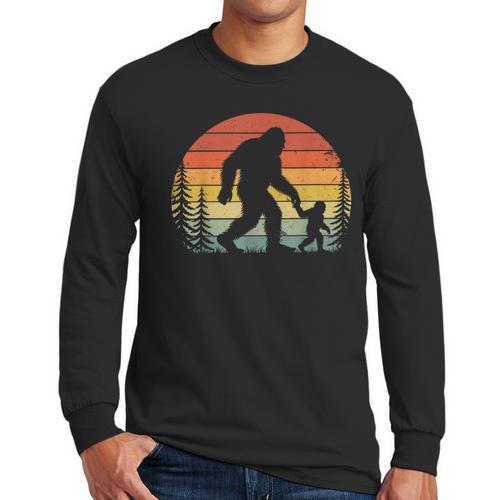 Retro Vintage Bigfoot Dad Fathers Day Father Son Matching Men Long Sleeve T-Shirt - Father's Day Fun