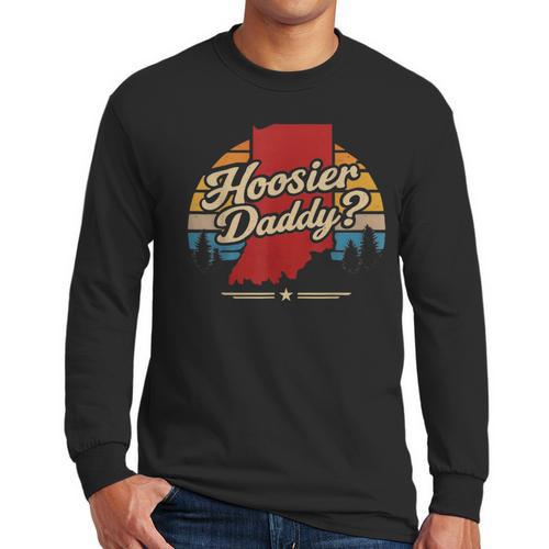 Retro Vintage US States Hoosier Daddy State Outline Desig Men Long Sleeve T-Shirt - Father's Day Fun