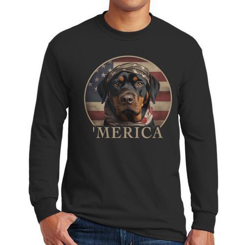 Rottie Dog Mom Dad 'Merica Rottweiler Men Long Sleeve T-Shirt - Father's Day Fun