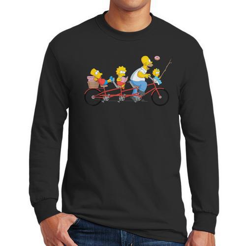 The Simpsons Father's Day Homer And Kids Bike Ride With Dad Men Long Sleeve T-Shirt - Father's Day Fun