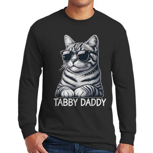 Tabby Daddy Cat Dad Graphic Grey Tabby Cat Lover Men Long Sleeve T-Shirt - Father's Day Fun