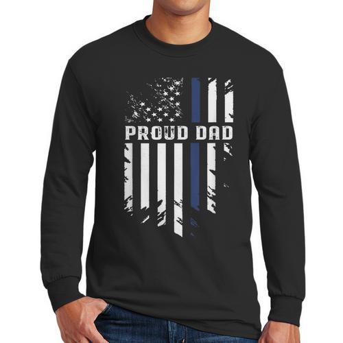 Thin Blue Line Proud Dad Police Family T-Shirt Men Long Sleeve T-Shirt - Father's Day Fun