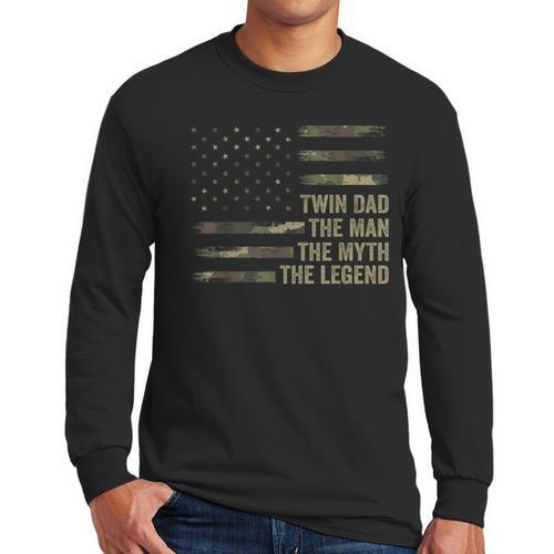 Twin Dad Camo USA Flag Twin Dad The Man The Myth The Legend Men Long Sleeve T-Shirt - Father's Day Fun