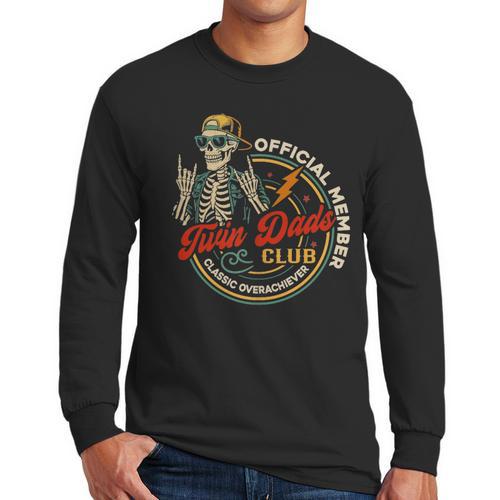 Twin Dad Club Dad Of Twins Skeleton Father's Day Men Long Sleeve T-Shirt - Father's Day Fun